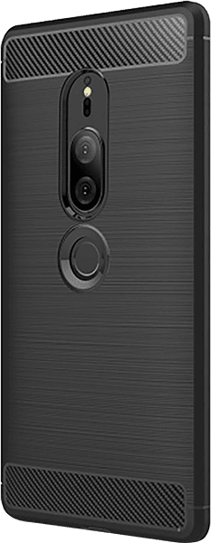 Sony Xperia XZ2 Premium ütésálló szilikon tok szálcsiszolt-karbon minta légpárnás sarok fekete