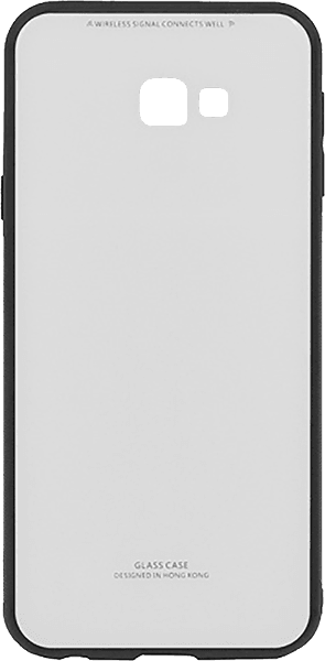 Samsung Galaxy J4 Plus (J415F) kemény üveg hátlap fekete szilikon kerettel fehér