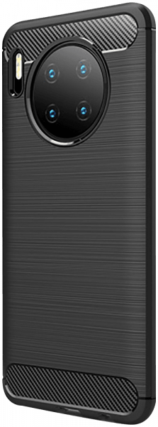 Huawei Mate 30 ütésálló szilikon tok szálcsiszolt-karbon minta légpárnás sarok fekete