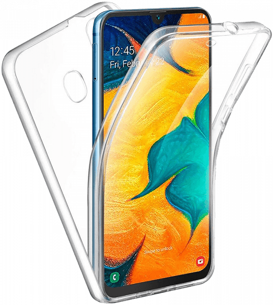 Samsung Galaxy A30 (SM-A305) kemény hátlap szilikon előlap 360 ° védelem átlátszó