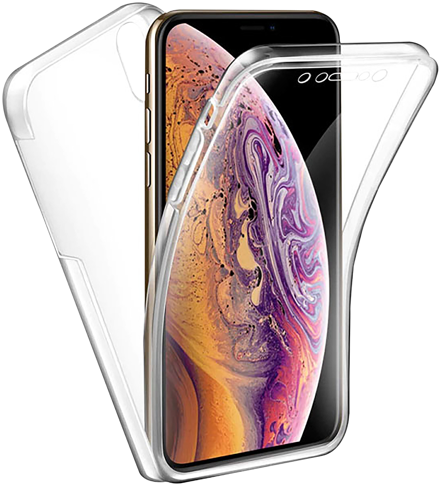 Apple iPhone X kemény hátlap szilikon előlap 360 ° védelem átlátszó