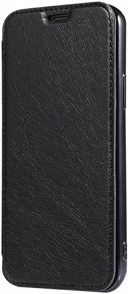 Samsung Galaxy S9 (G960) oldalra nyíló flipes bőrtok átlátszó szilikon hátlap, fémhatású keret fekete