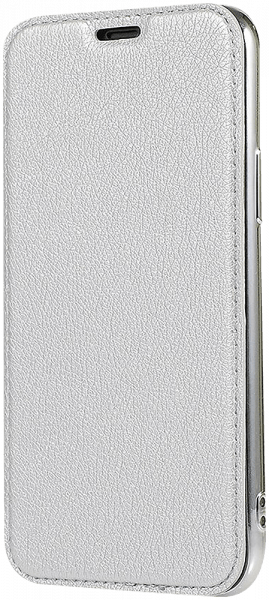 Apple iPhone 6S oldalra nyíló flipes bőrtok átlátszó szilikon hátlap, fémhatású keret ezüst