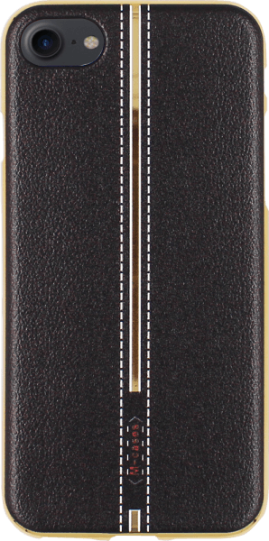 Apple iPhone 8 szilikon tok bőrhatású középen varrott mintával fekete arany kerettel