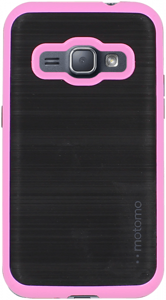 Samsung Galaxy J1 2016 (J120) szilikon tok rózsaszín műanyag keret szálcsiszolt minta fekete