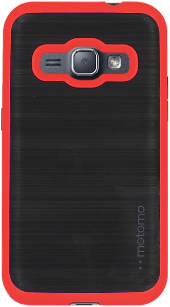 Samsung Galaxy J1 2016 (J120) szilikon tok piros műanyag keret szálcsiszolt minta fekete