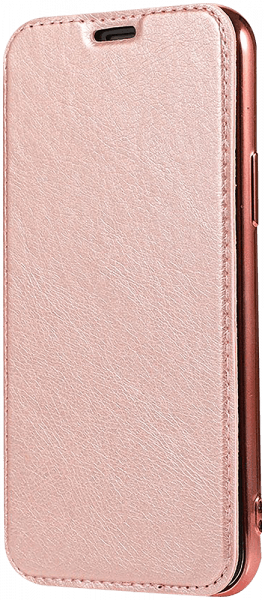 Samsung Galaxy Note 10 Lite (SM-N770F) oldalra nyíló flipes bőrtok átlátszó szilikon hátlap, fémhatású keret rozéarany