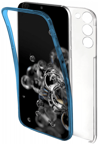 Samsung Galaxy S21 Plus 5G (SM-G996B) kemény hátlap szilikon előlap kék kerettel 360 ° védelem átlátszó