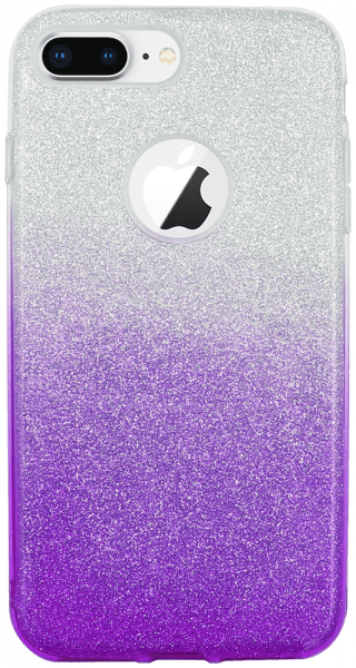 Apple iPhone 8 Plus szilikon tok csillogó hátlap logónál átlátszó lila/ezüst