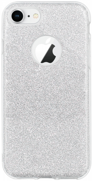 Apple iPhone 8 szilikon tok csillogó hátlap logónál átlátszó ezüst