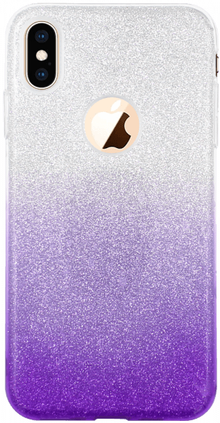 Apple iPhone XS Max szilikon tok csillogó hátlap logónál átlátszó lila/ezüst