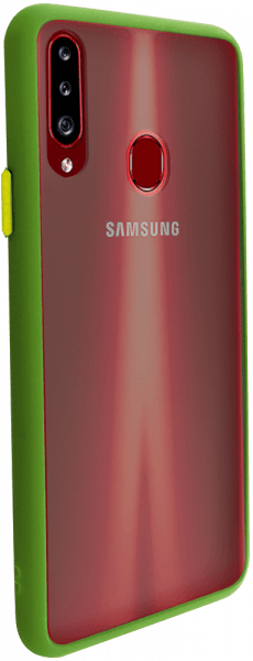 Samsung Galaxy A20s (SM-A207F) kemény hátlap Vennus Button Bumper olivazöld