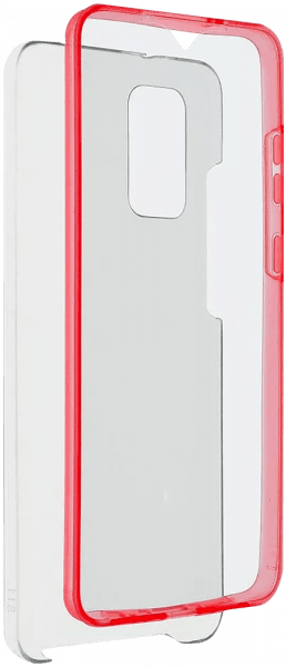Samsung Galaxy S20 Plus (SM-G985F) kemény hátlap szilikon előlap piros kerettel 360 ° védelem átlátszó