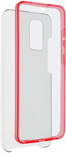 Samsung Galaxy S20 Plus (SM-G985F) kemény hátlap szilikon előlap piros kerettel 360 ° védelem átlátszó