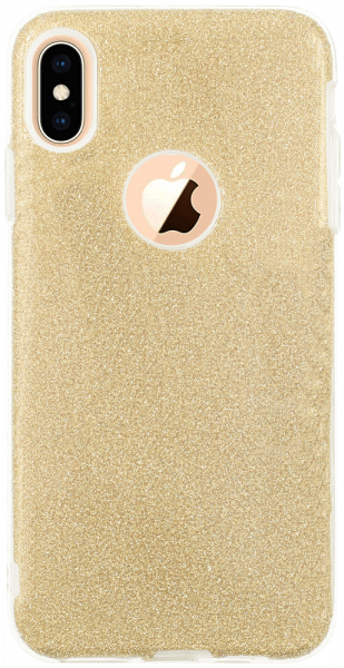 Apple iPhone XS Max szilikon tok csillogó hátlap logónál átlátszó arany