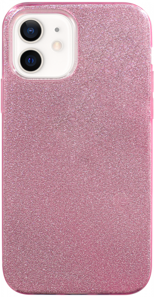 Apple iPhone 12 szilikon tok kivehető ezüst csillámporos réteg halvány rózsaszín