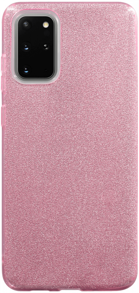 Samsung Galaxy S20 Plus (SM-G985F) szilikon tok kivehető ezüst csillámporos réteg halvány rózsaszín
