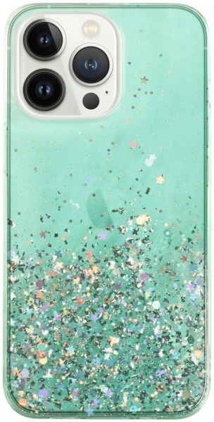 Apple iPhone 13 Pro kemény hátlap szilikon kerettel flitteres átlátszó zöld