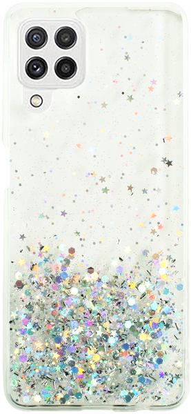 Samsung Galaxy A22 4G (SM-A225F) kemény hátlap szilikon kerettel flitteres átlátszó