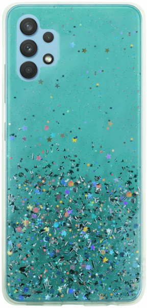 Samsung Galaxy A32 5G (SM-A326) kemény hátlap szilikon kerettel flitteres átlátszó zöld