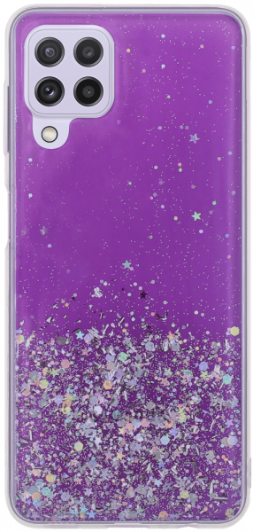 Samsung Galaxy A22 4G (SM-A225F) kemény hátlap szilikon kerettel flitteres átlátszó lila