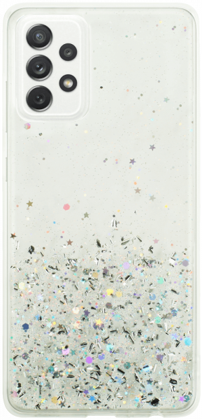 Samsung Galaxy A72 5G (SM-A726B) kemény hátlap szilikon kerettel flitteres átlátszó