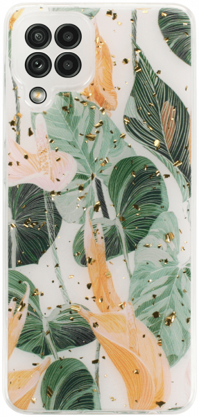 Samsung Galaxy A22 4G (SM-A225F) kemény hátlap kameravédővel Gold Glam Flowerbed