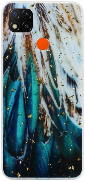 Xiaomi Redmi 9C NFC kemény hátlap Gold Glam Feathers