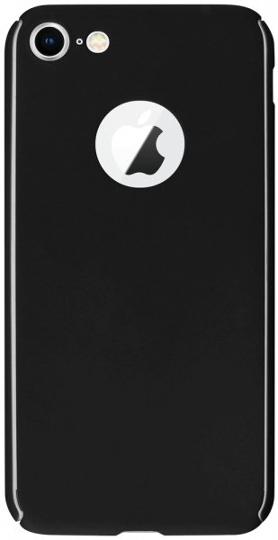 Apple iPhone 8 kemény hátlap logó kihagyós gumírozott 360 fokos védelem ajándék üvegfóliával fekete