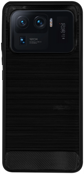 Xiaomi Mi 11 Ultra ütésálló szilikon tok szálcsiszolt-karbon minta légpárnás sarok fekete