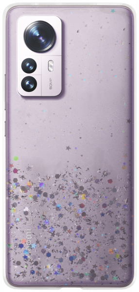 Xiaomi 12 Pro kemény hátlap szilikon kerettel flitteres átlátszó