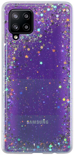 Samsung Galaxy A42 5G (SM-A426B) kemény hátlap szilikon kerettel flitteres átlátszó lila