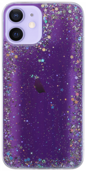 Apple iPhone 12 kemény hátlap szilikon kerettel flitteres átlátszó lila