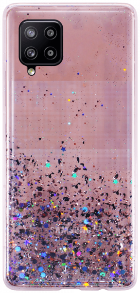 Samsung Galaxy A42 5G (SM-A426B) kemény hátlap szilikon kerettel flitteres átlátszó halvány rózsaszín