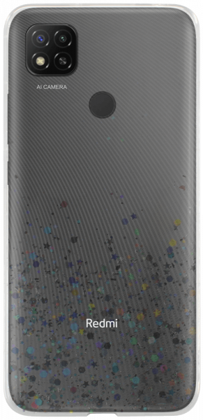 Xiaomi Redmi 9C NFC kemény hátlap szilikon kerettel flitteres átlátszó