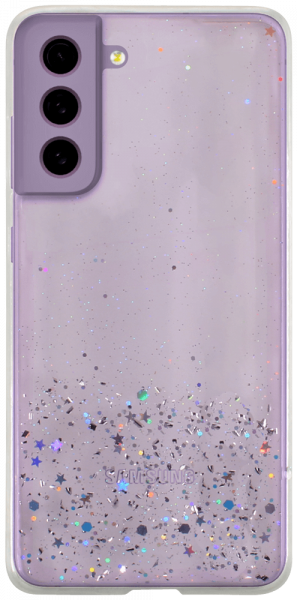 Samsung Galaxy S21 FE kemény hátlap szilikon kerettel flitteres átlátszó