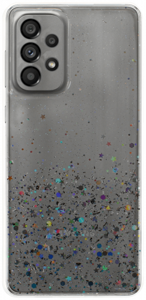 Samsung Galaxy A73 5G (SM-A736B) kemény hátlap szilikon kerettel flitteres kameravédővel átlátszó