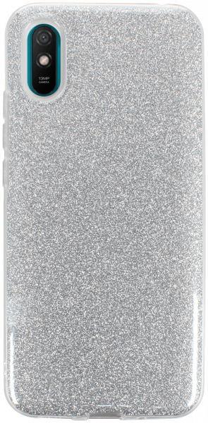 Xiaomi Redmi 9A szilikon tok kivehető ezüst csillámporos réteg átlátszó