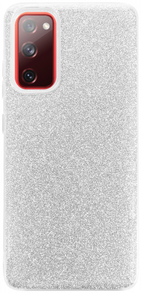 Samsung Galaxy S20 FE szilikon tok kivehető ezüst csillámporos réteg átlátszó