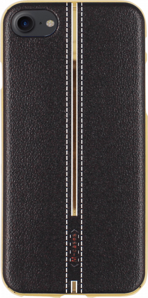 Apple iPhone SE (2022) szilikon tok bőrhatású középen varrott mintával fekete arany kerettel