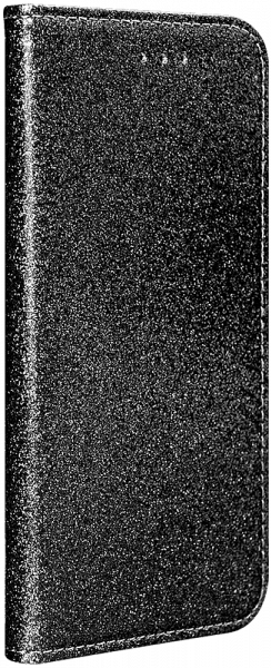 Huawei P40 Pro oldalra nyíló flipes bőrtok csillámos fekete