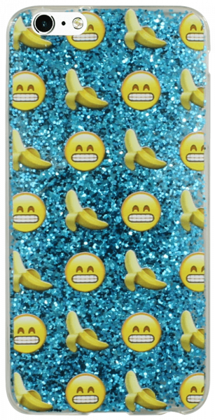 Apple iPhone 6S Plus kemény hátlap emoji mintás, flitteres kék