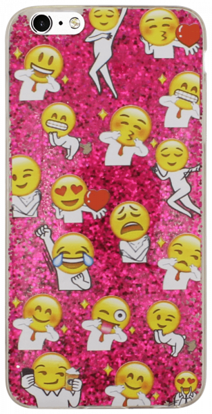 Apple iPhone 6 Plus kemény hátlap emoji mintás, flitteres rózsaszín