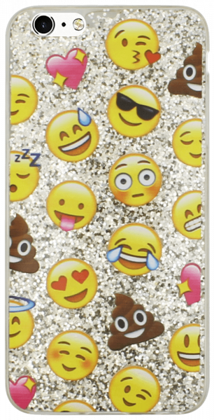 Apple iPhone 6 Plus kemény hátlap emoji mintás, flitteres ezüst