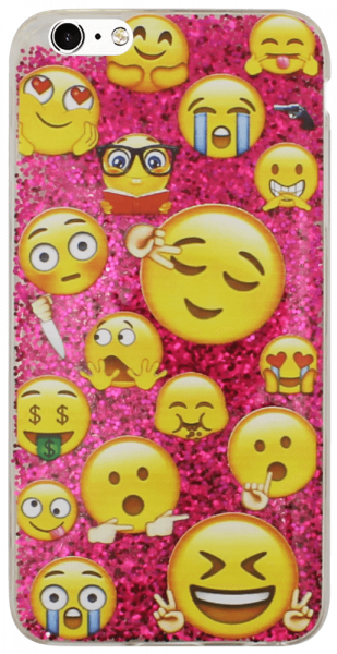 Apple iPhone 6 Plus kemény hátlap emoji mintás, flitteres rózsaszín
