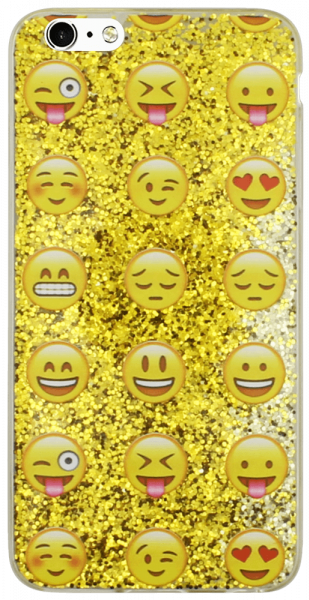 Apple iPhone 6 Plus kemény hátlap emoji mintás, flitteres arany