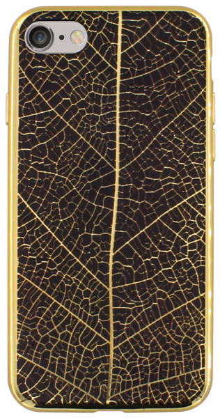 Apple iPhone 6S szilikon tok falevél mintás arany színű keret fekete