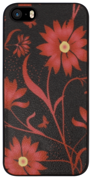 Apple iPhone 5S kemény hátlap virágmintás fekete/piros
