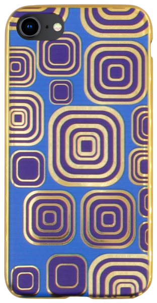 Apple iPhone 7 szilikon tok négyzet mintás, arany kerettel sötétkék