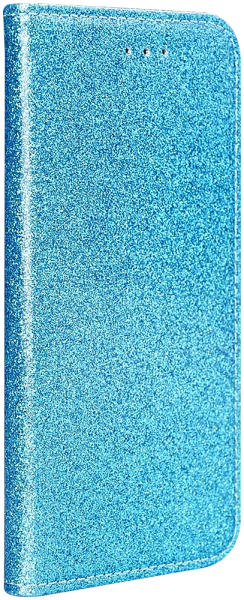 Motorola Moto E7 Plus oldalra nyíló flipes bőrtok csillámos kék